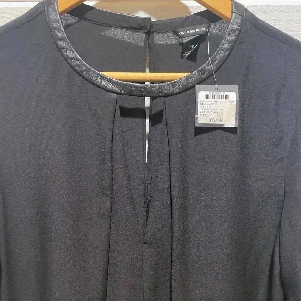 NWT Club Monaco Roanna Leather Trim Silk Blouse
Black SP / fits medium - Picture 5 of 8